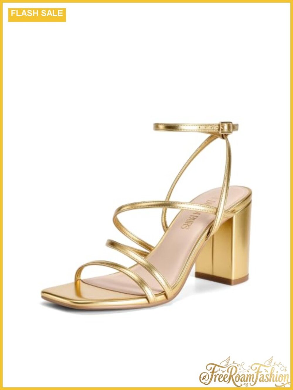 Women's Chunky Block Heel Square Toe Strappy Sandals Faux Leather Dress Heels